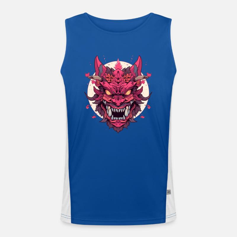 Japanese Hannya Demon Samurai Warrior Oni Mask Men's Functional Contrast Tank Top 