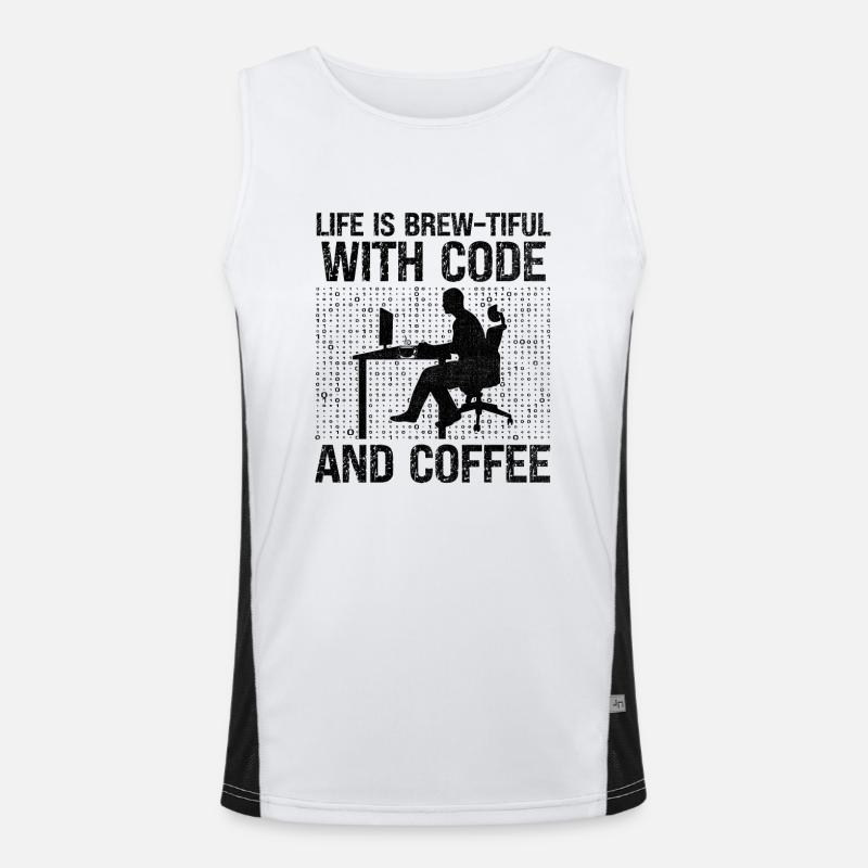 Coffee Coding Programmer Coder Developer Nerd Coff Men's Functional Contrast Tank Top 