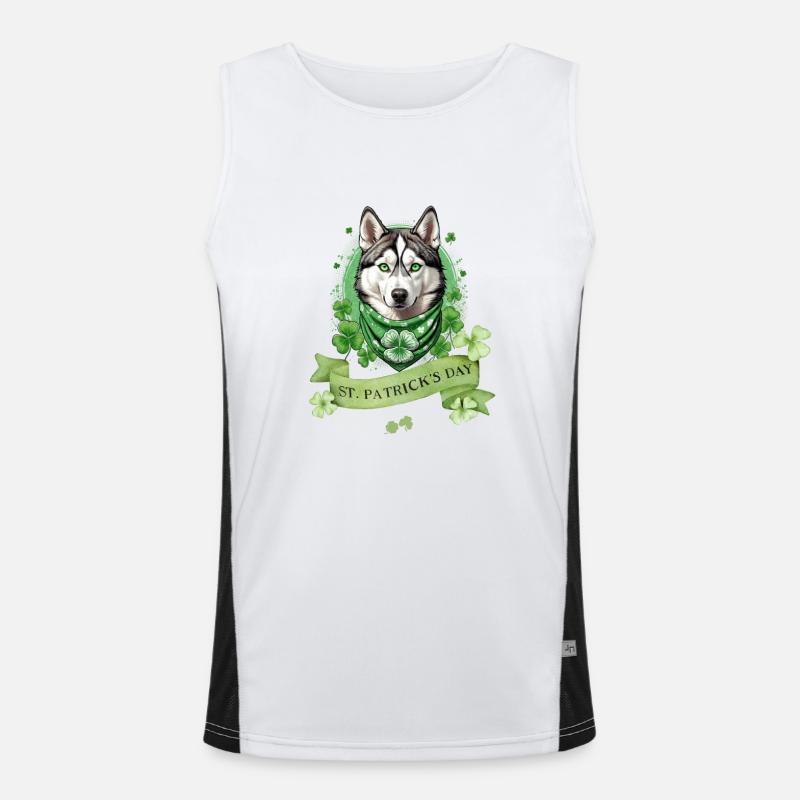Chien husky avec Bandana de trèfle vert St. Patrick’s Débardeur respirant contrasté Homme 