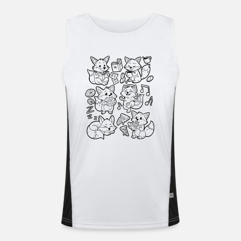 Fuchs Doodle: Pizza, Donut, Kaffe, Musik, Buch Funktionelles Kontrast-Tank Top für Männer 