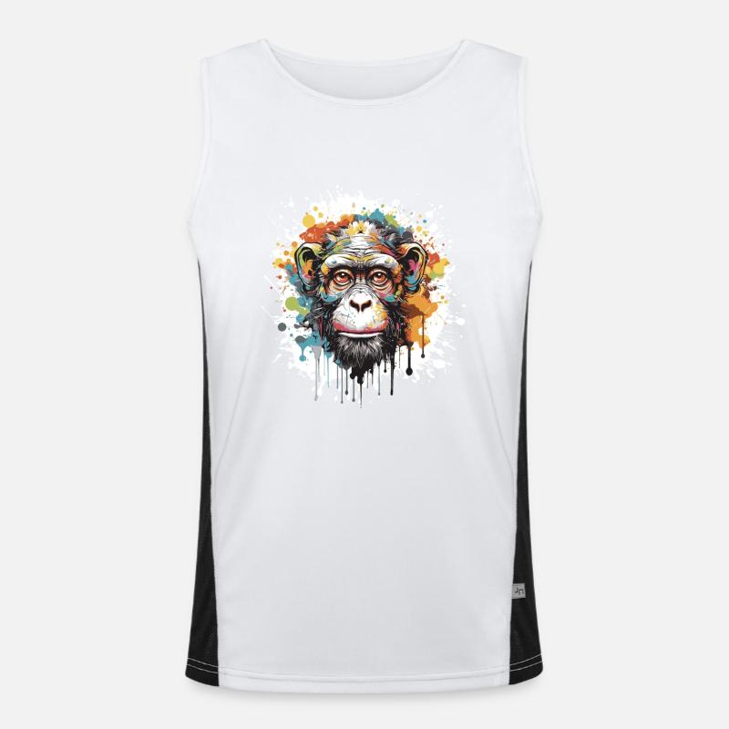 Monkey Pop Art Head - Men's Functional Contrast Tank Top  - white/black