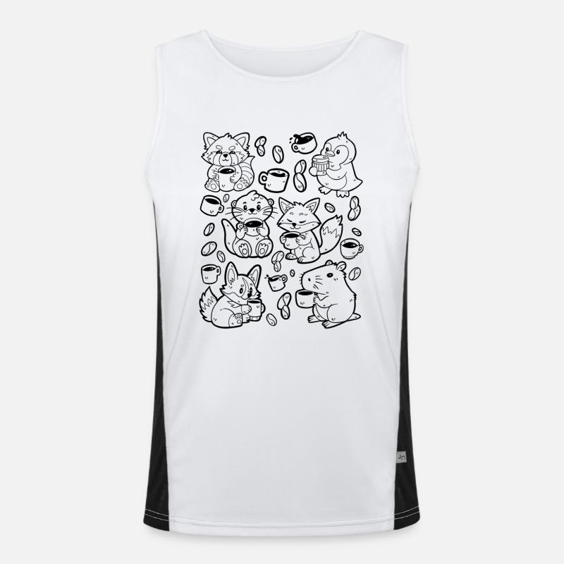 Kaffee Doodle: Capybara, Fuchs, Corgi, Otter Funktionelles Kontrast-Tank Top für Männer 