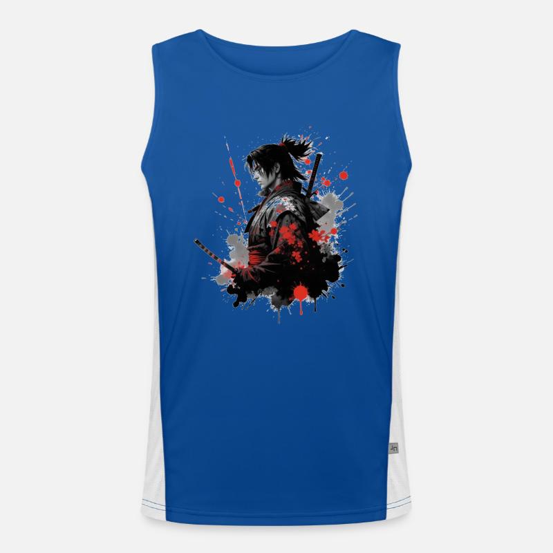 Samurai Krieger Wasserfarben Design Funktionelles Kontrast-Tank Top für Männer 