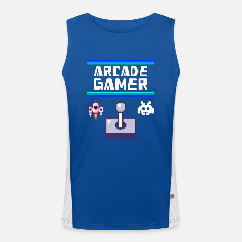 Arcade Gamer Pixel Alien Invader Joystick Retro Men's Functional Contrast Tank Top 