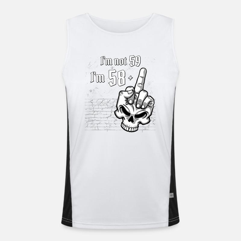 Ich bin nicht 59, ich bin 58 plus 1 Mittelfingerschädel Funktionelles Kontrast-Tank Top für Männer 