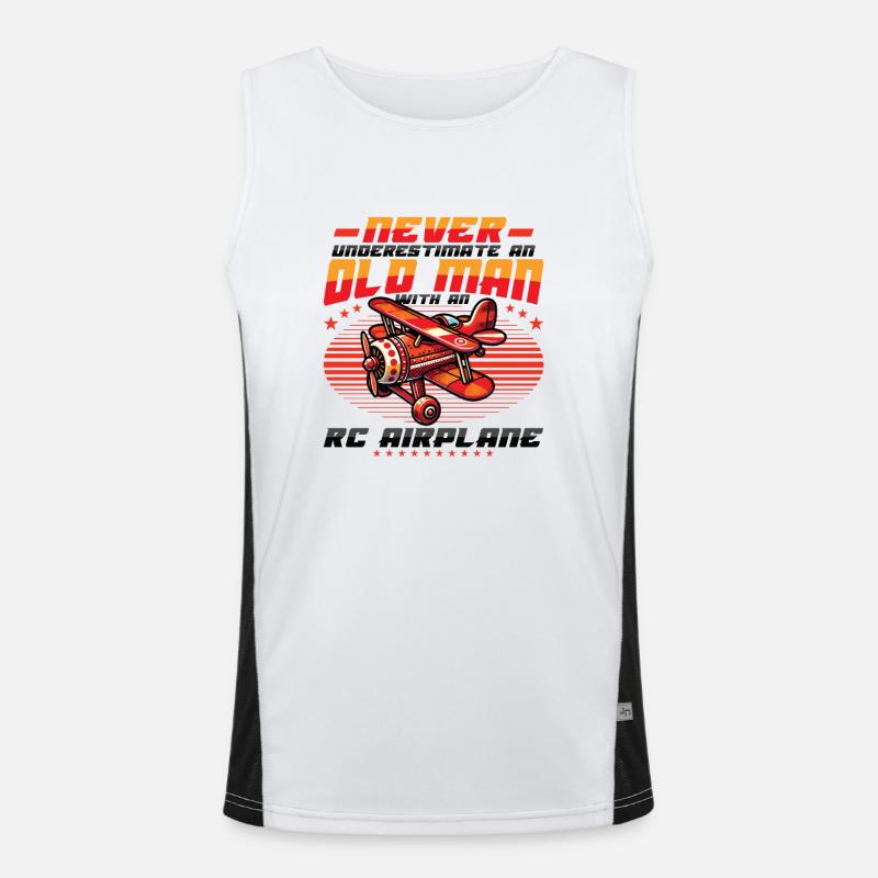 Old man with model airplane Men's Functional Contrast Tank Top 