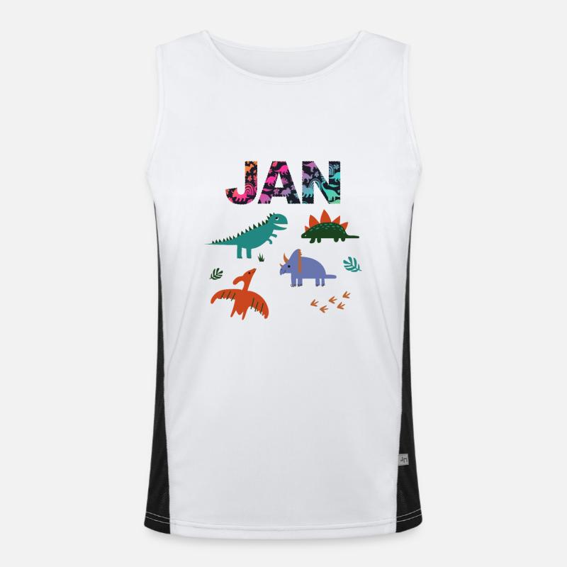JAN - Schöner Jungen Name mit Dinosaurier Funktionelles Kontrast-Tank Top für Männer 