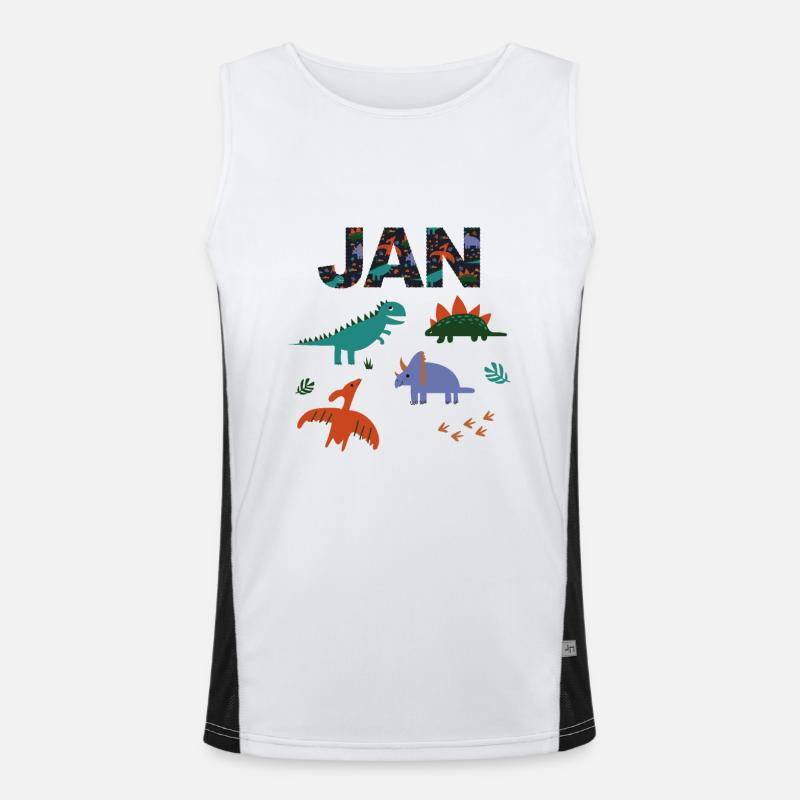 JAN - Beautiful boy name with dinosaur Men's Functional Contrast Tank Top 