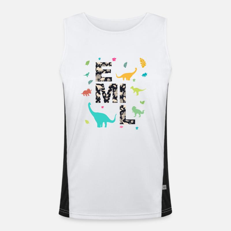 EMIL - Beautiful boy name with dinosaur Men's Functional Contrast Tank Top 