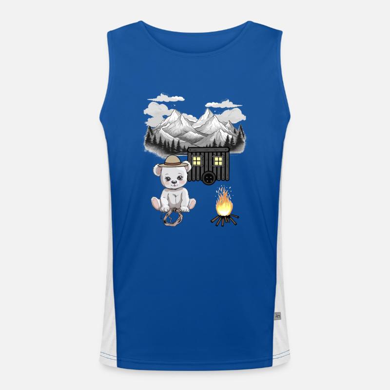 Teddy Bear Campfire Nature Mountain Nature Lover Men's Functional Contrast Tank Top 