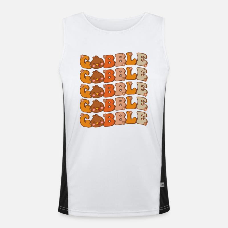 Cute Gobble Gobble Groovy Thanksgiving Turkey Day Men's Functional Contrast Tank Top 