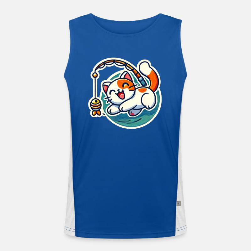 Mignon chat blanc roux joue avec une canne à pêche pour chat Débardeur respirant contrasté Homme 