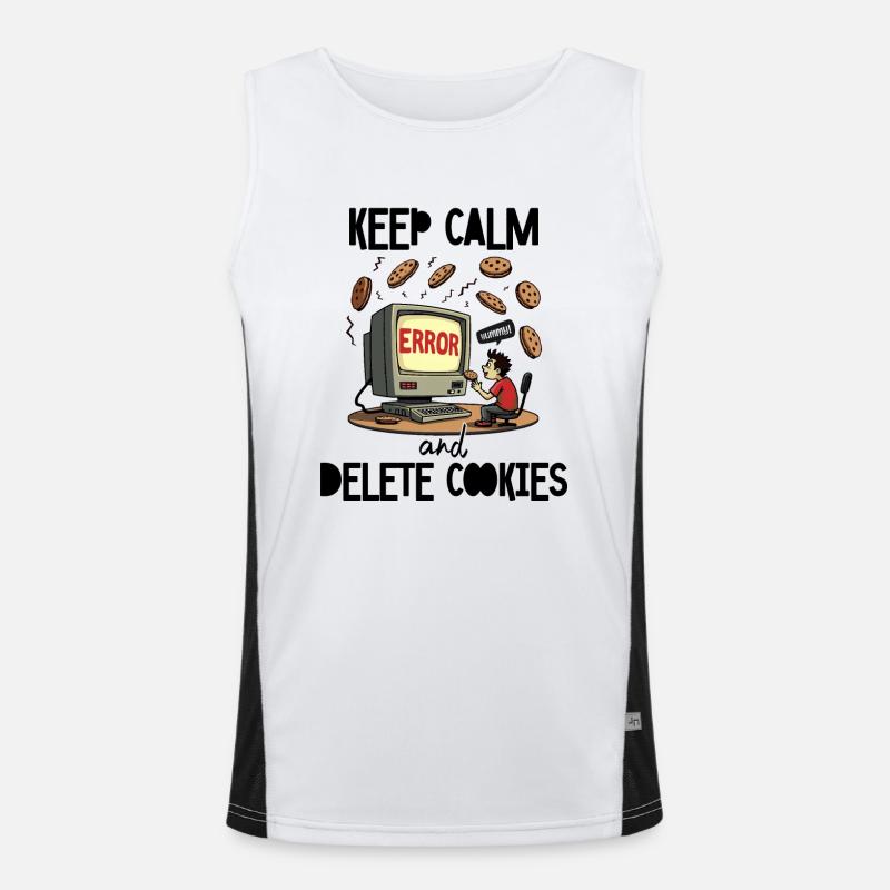 Keep Calm And Delete Cookies IT Nerd Funktionelles Kontrast-Tank Top für Männer 