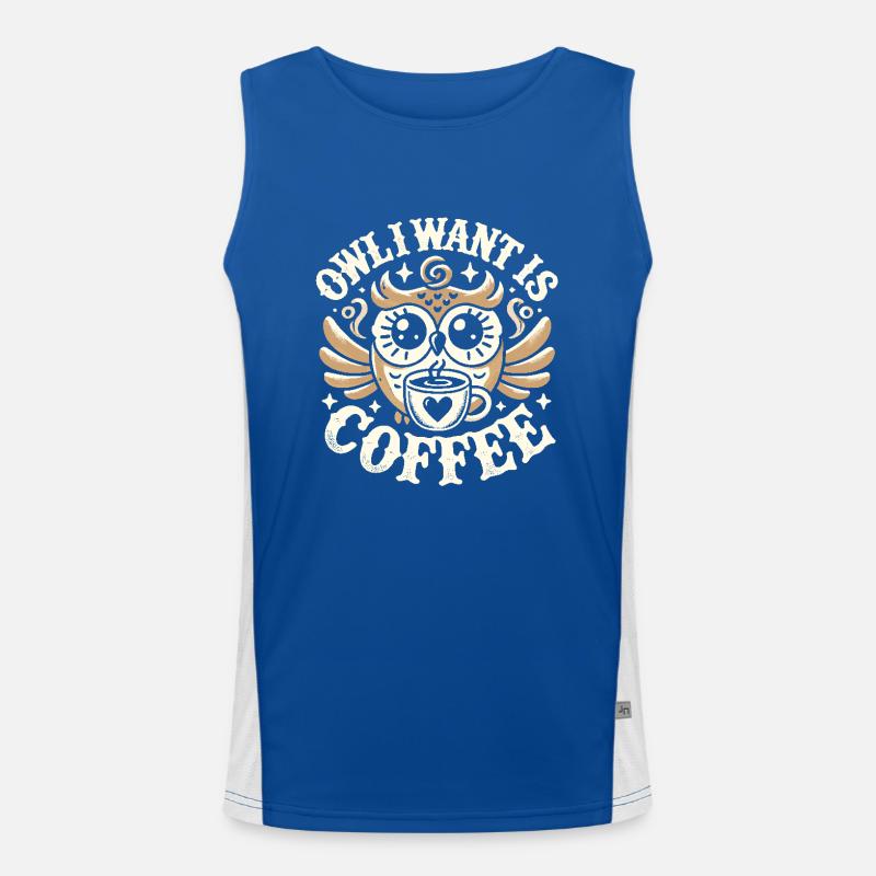 Eule Ich will Kaffee Funktionelles Kontrast-Tank Top für Männer 