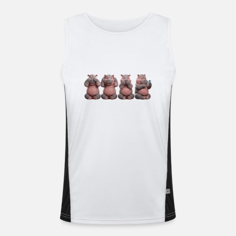 Four hippos funny illustration with - Men's Functional Contrast Tank Top  - white/black