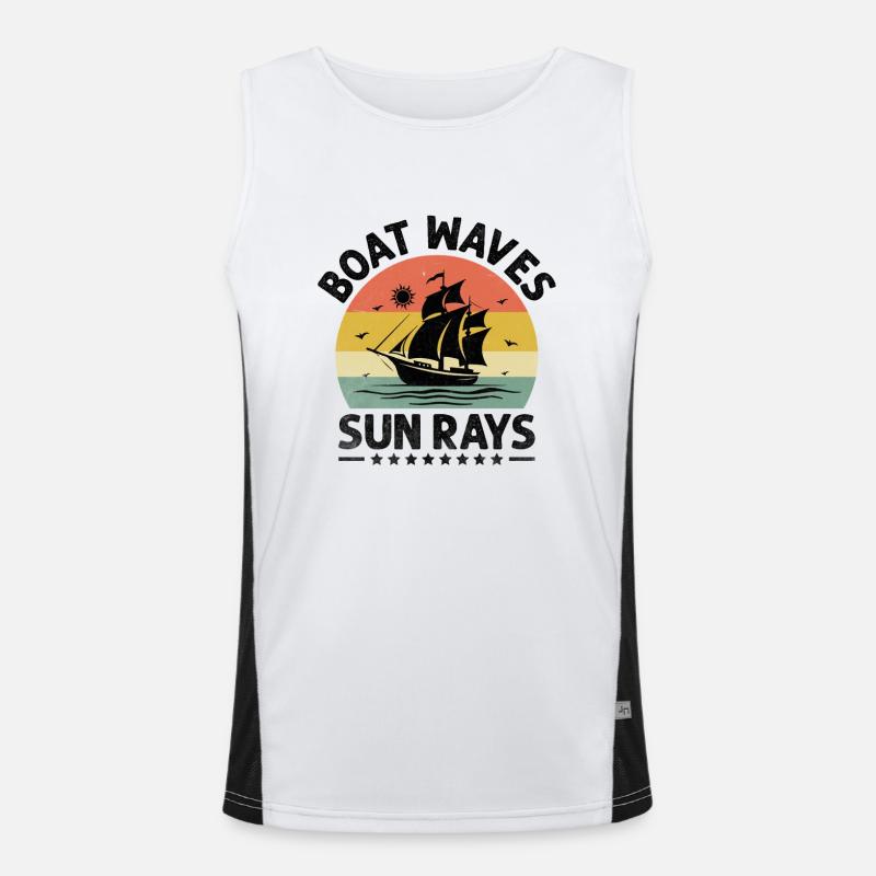 Boat Waves Sun Rays Paddle Boat Men's Functional Contrast Tank Top 