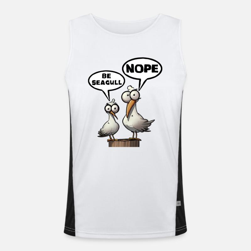 Sei Möwe Scheiss drauf Spruch Be Seagull Nope Funktionelles Kontrast-Tank Top für Männer 