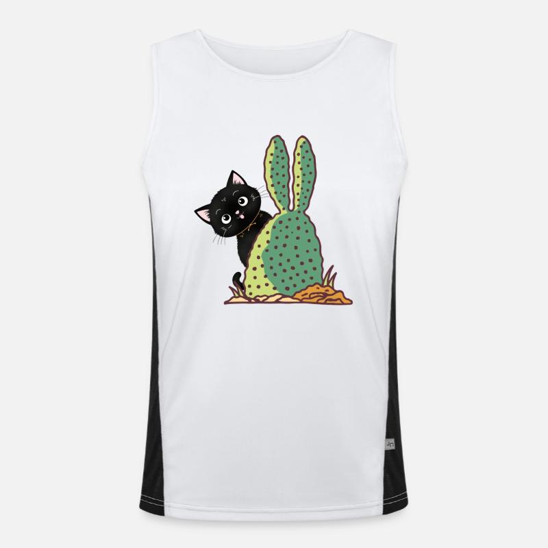 Cat hiding behind a cactus Men's Functional Contrast Tank Top 