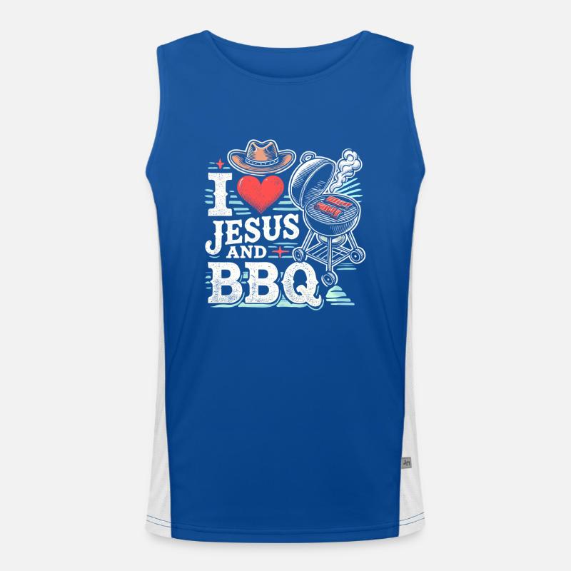 Ich liebe Jesus und BBQ Funktionelles Kontrast-Tank Top für Männer 