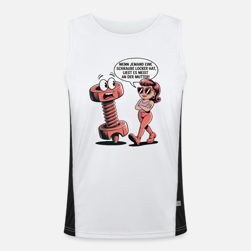 If someone has a screw loose nut saying Men's Functional Contrast Tank Top 