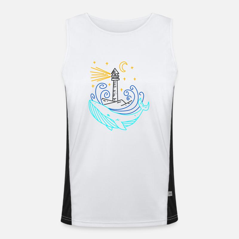 Whale lighthouse moon - Men's Functional Contrast Tank Top - white/black
