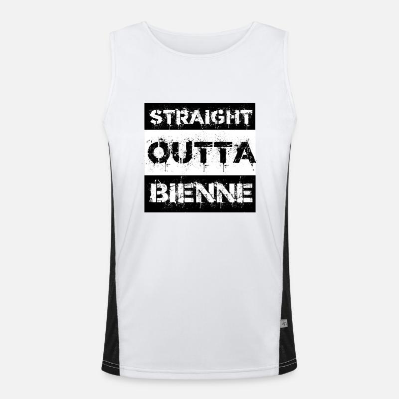 Straight Outta Bienne Schweiz Geschenk Stadt Funktionelles Kontrast-Tank Top für Männer 