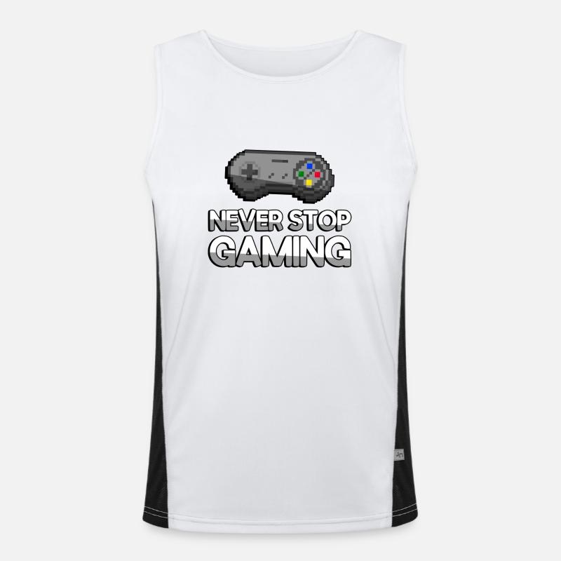 NEVER STOP GAMING + SNES Controller - Gaming Funktionelles Kontrast-Tank Top für Männer 