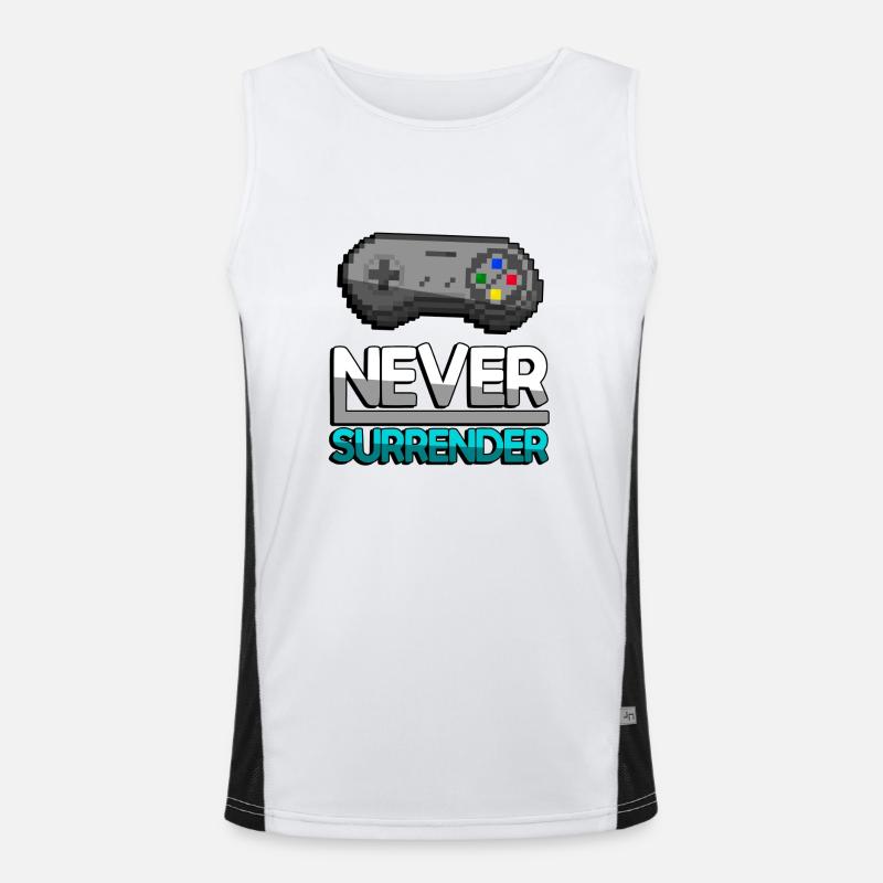 NEVER SURRENDER (Türkis)+ SNES Controller - Gaming Funktionelles Kontrast-Tank Top für Männer 