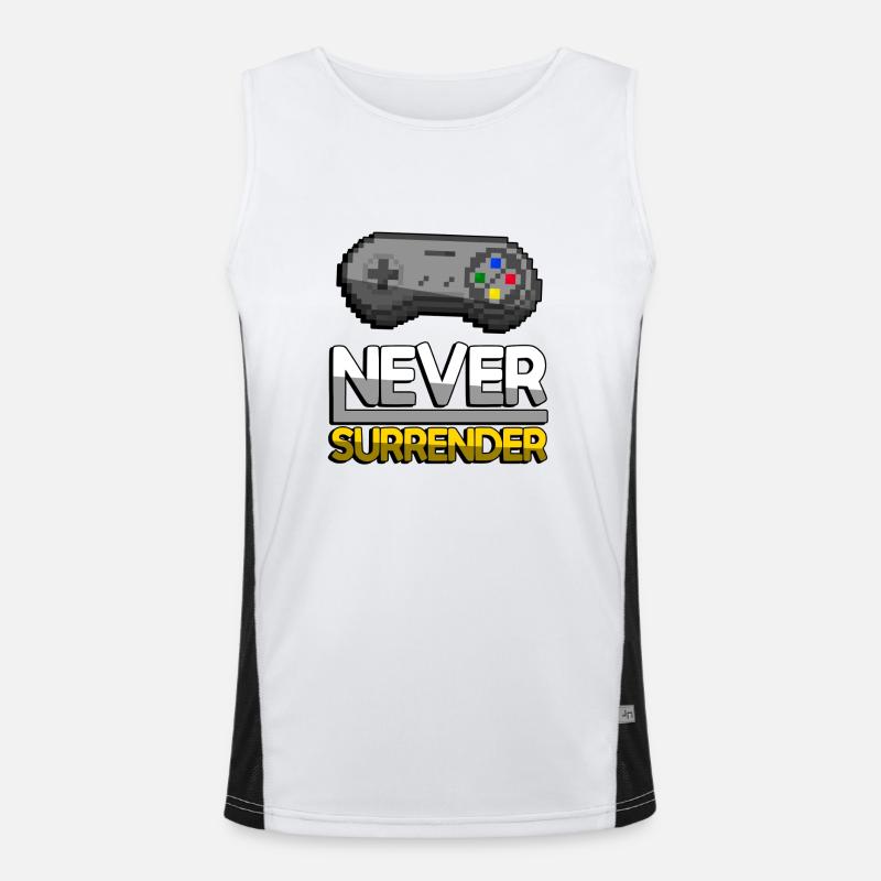 NEVER SURRENDER (Gelb) + SNES Controller - Gaming Funktionelles Kontrast-Tank Top für Männer 