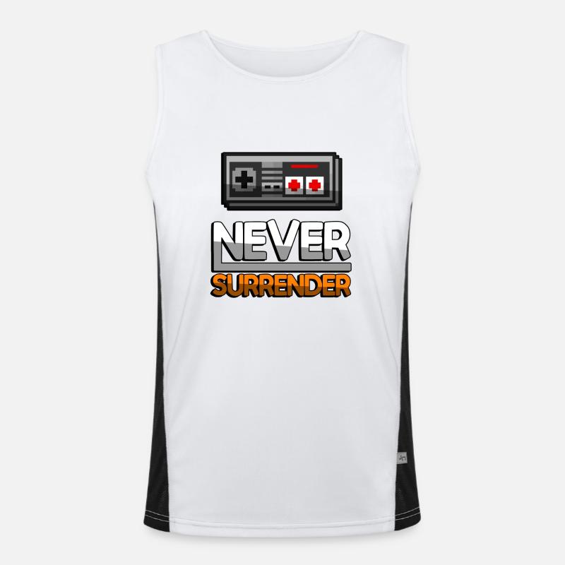 NEVER SURRENDER (Orange) + NES Controller - Gaming Funktionelles Kontrast-Tank Top für Männer 