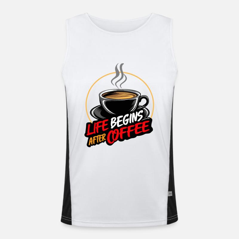Das Leben beginnt nach dem Kaffee - Kaffeespruch Funktionelles Kontrast-Tank Top für Männer 