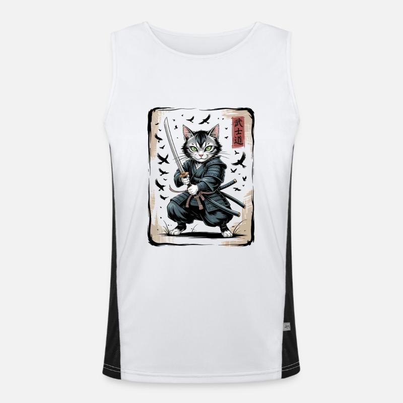 Samurai Cat Vintage Ukiyo-e Warrior Art Men's Functional Contrast Tank Top 