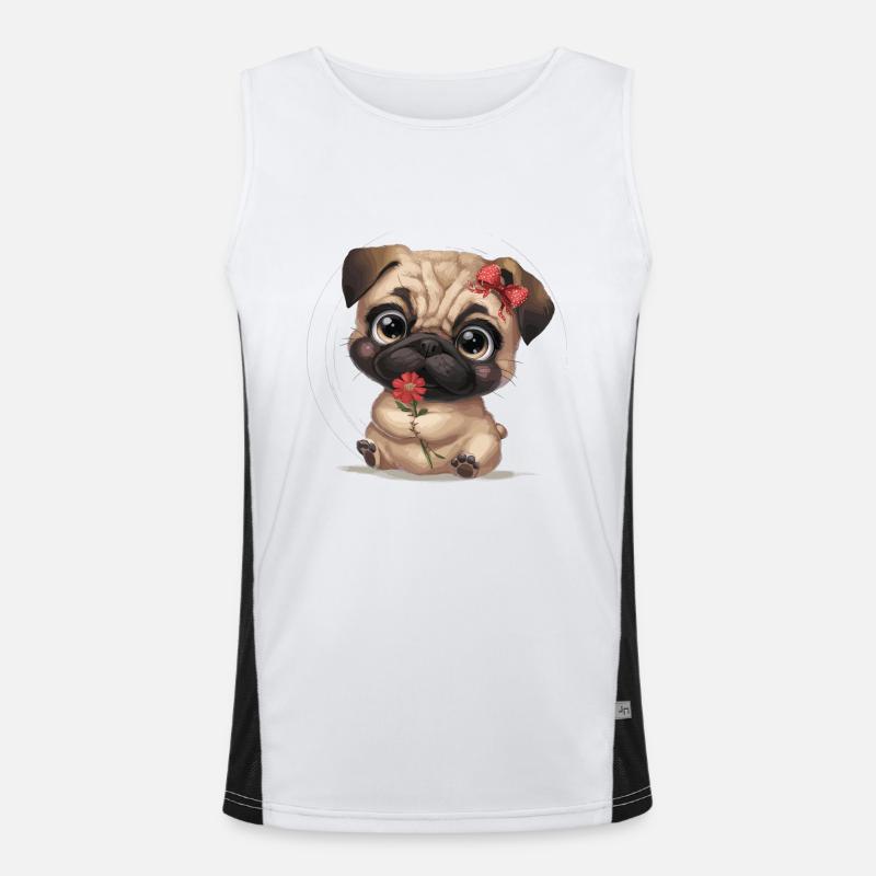Mops Hundehalter Mops Liebe Blume Funktionelles Kontrast-Tank Top für Männer 