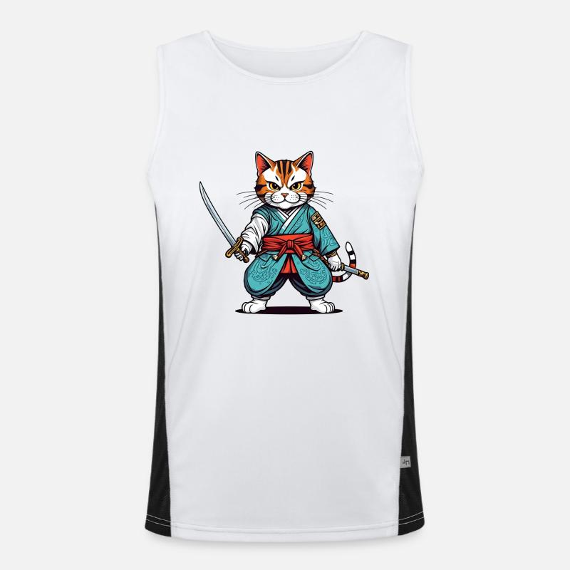 Samurai-Katze Funktionelles Kontrast-Tank Top für Männer 