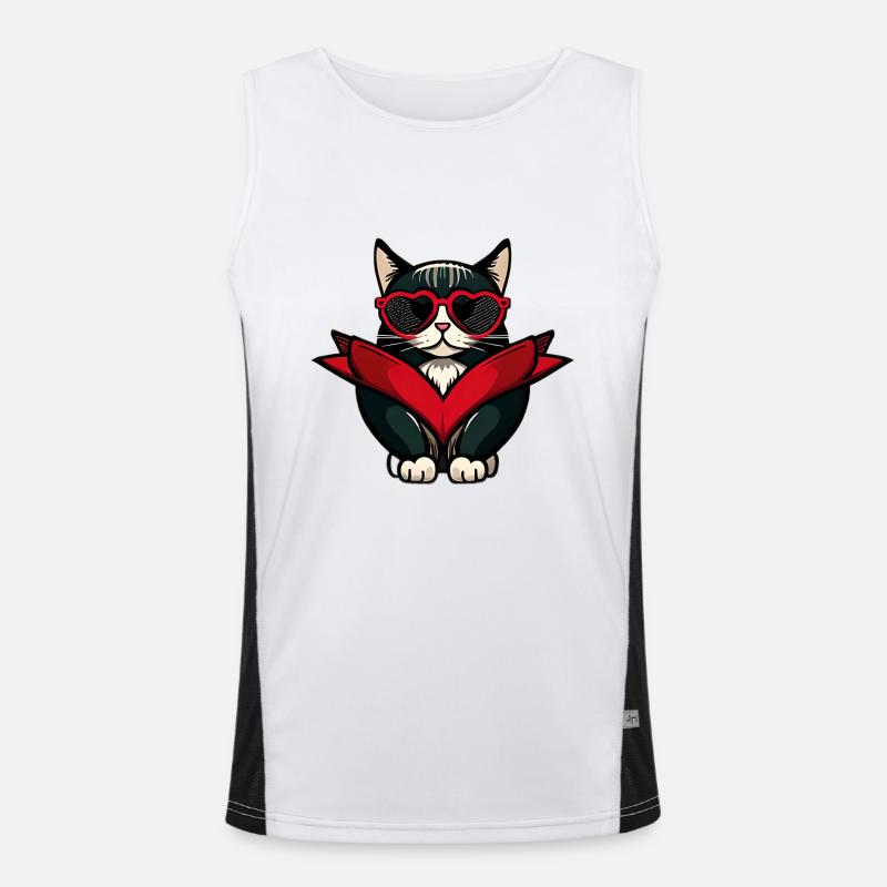 Katze mit Herzbrille Funktionelles Kontrast-Tank Top für Männer 