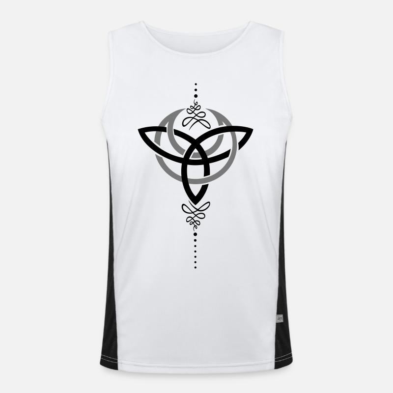 Celtic moon, crescent moon with Trinity symbol. Men's Functional Contrast Tank Top 