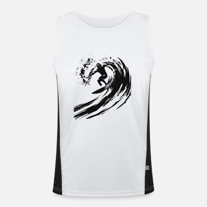 Surfer riding a huge wave in a 2 Men's Functional Contrast Tank Top 