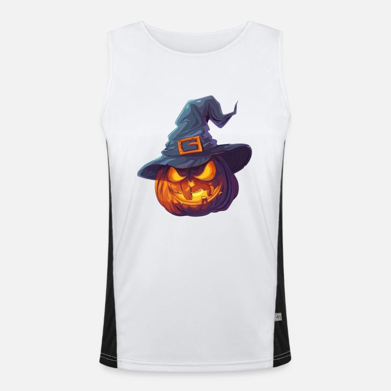 Spooky pumpkin with witch hat Men's Functional Contrast Tank Top 