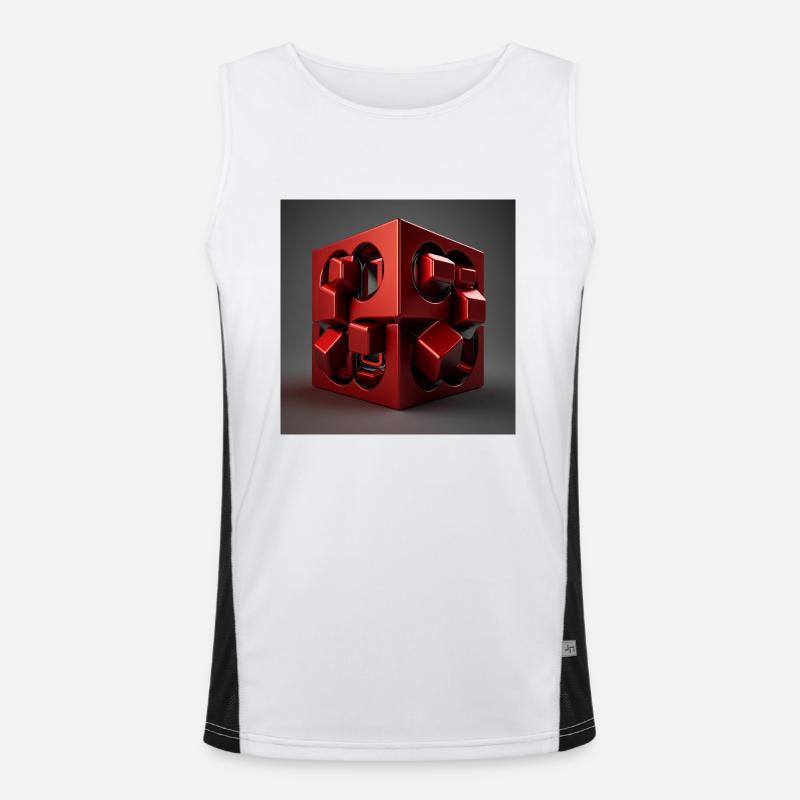 3D Cube in red Men's Functional Contrast Tank Top 