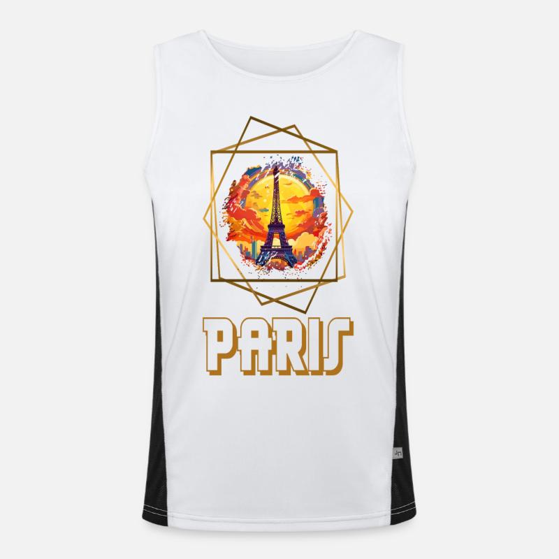Paris Eiffelturm Frankreich Stadt Skyline Kunst Funktionelles Kontrast-Tank Top für Männer 