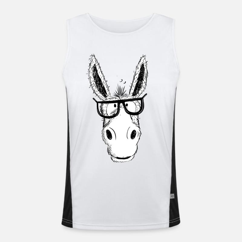 Cool Nerd Donkey With Glasses I Comic Drawing Men's Functional Contrast Tank Top 