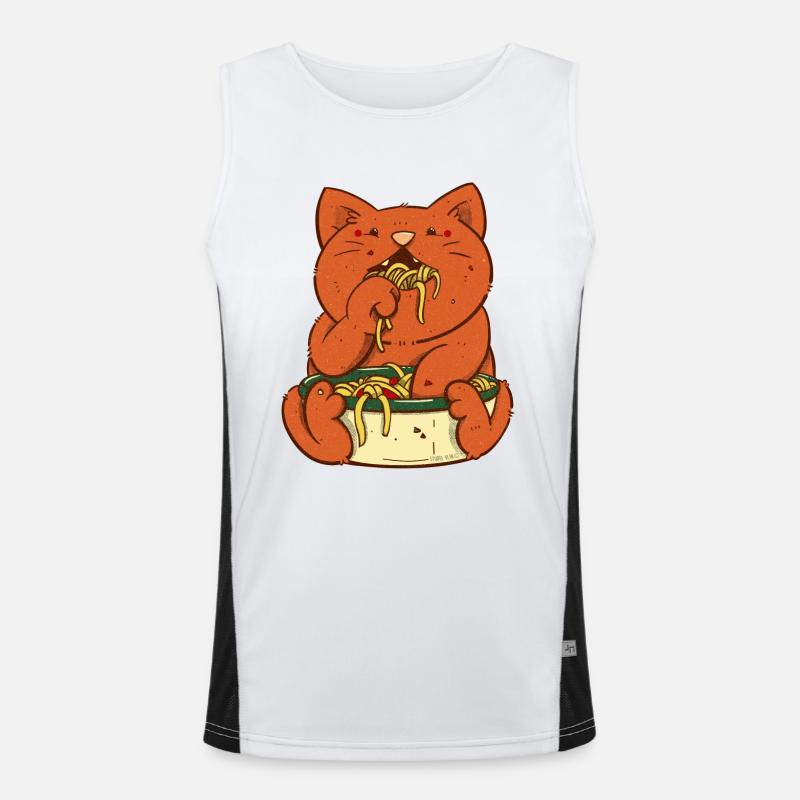 Red cat eats spaghetti Men's Functional Contrast Tank Top 