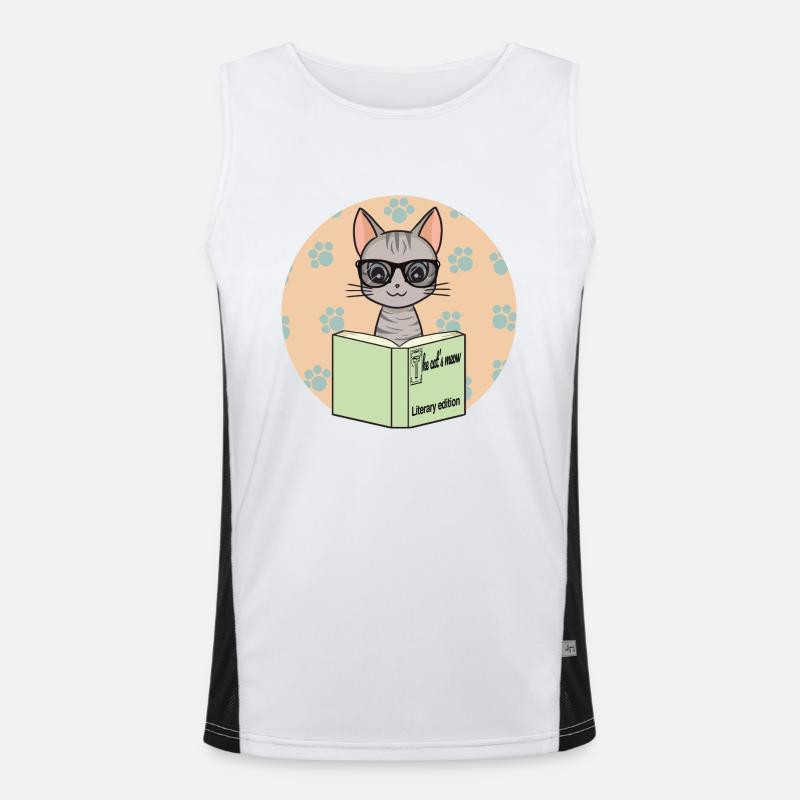 Niedliche graue Katze mit Brille Funktionelles Kontrast-Tank Top für Männer 