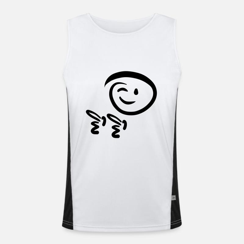 Face winks, shows pistol finger. Emoticon. Men's Functional Contrast Tank Top 