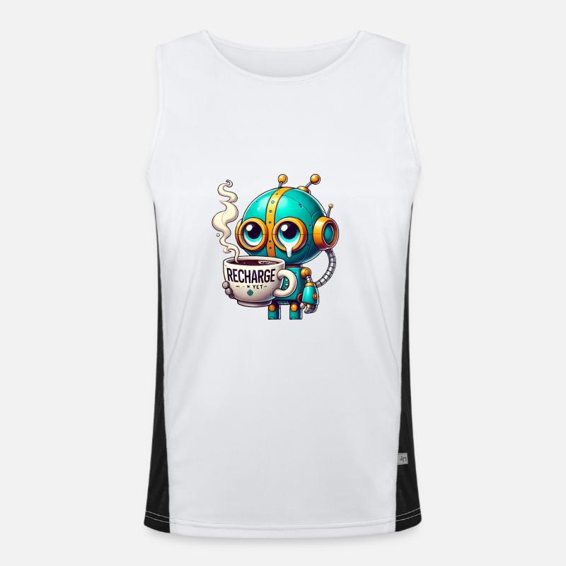 CoffeeFueled Robot Recharge Mode Men's Functional Contrast Tank Top 