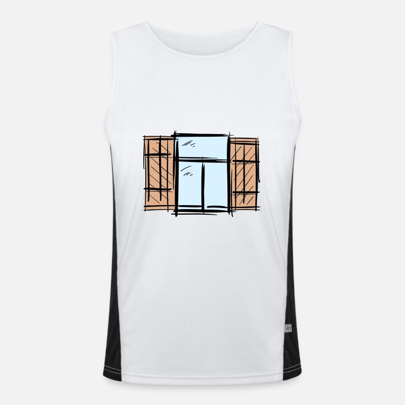 Old Window with Shutters Hinged Shutters Drawing Men's Functional Contrast Tank Top 