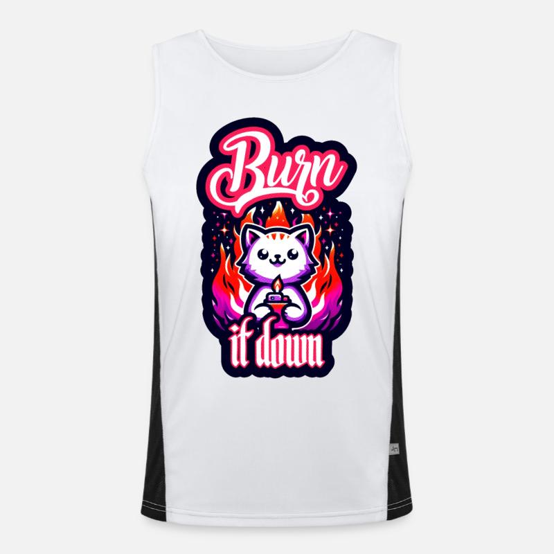 Burn it down | Katze mit Feuer Funktionelles Kontrast-Tank Top für Männer 