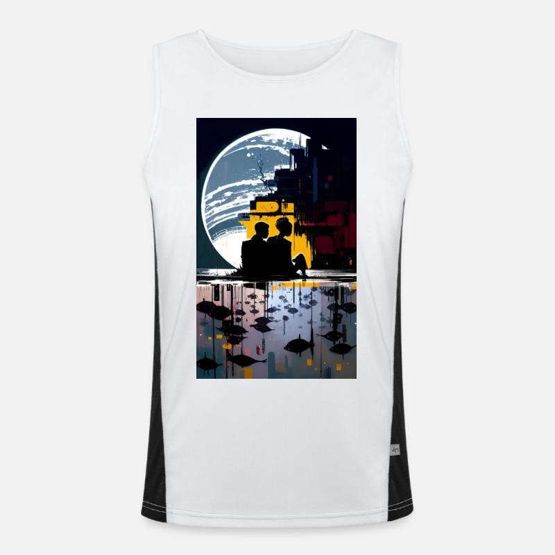 Futuristic Cityscape with Silhouettes Men's Functional Contrast Tank Top 
