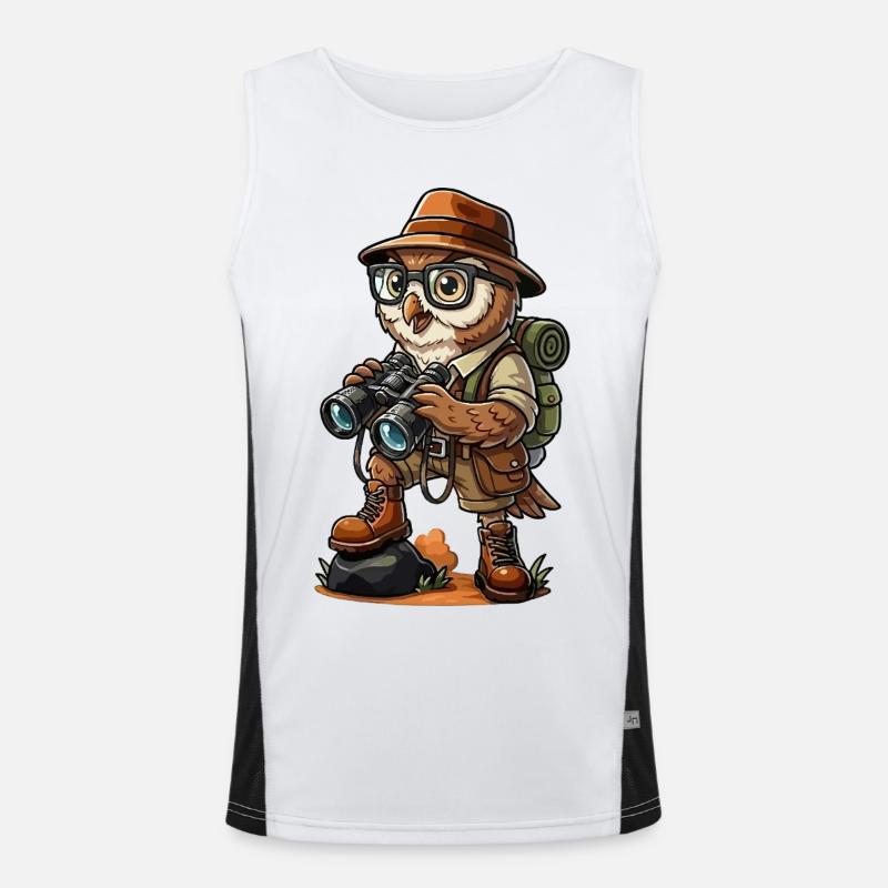 Lustiger Eulenentdecker Wandern, Camping, Abenteuer Funktionelles Kontrast-Tank Top für Männer 