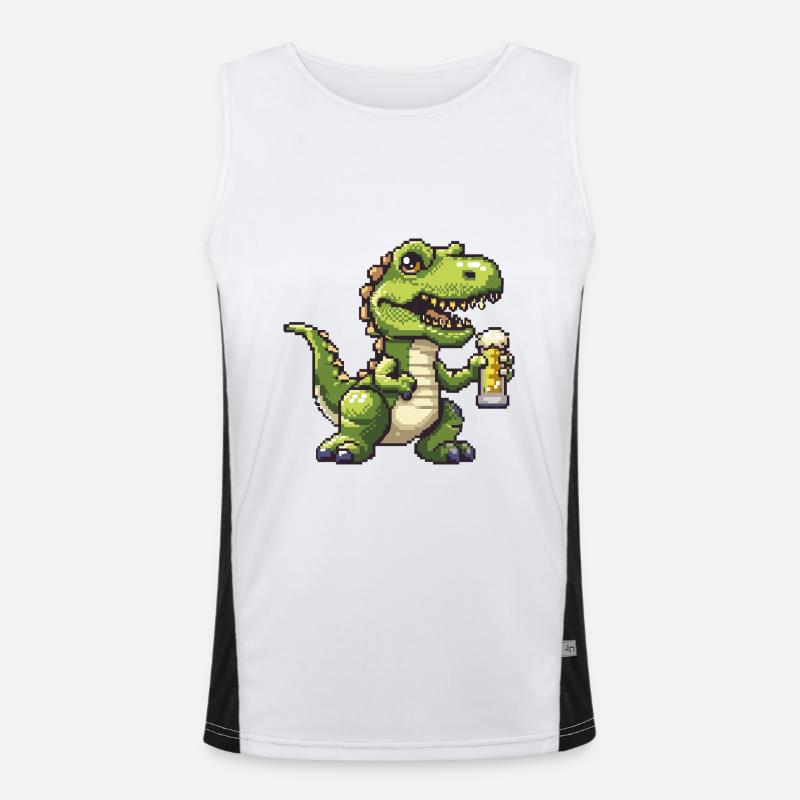 Dinosaurier T-Rex Pixel Bier Funktionelles Kontrast-Tank Top für Männer 